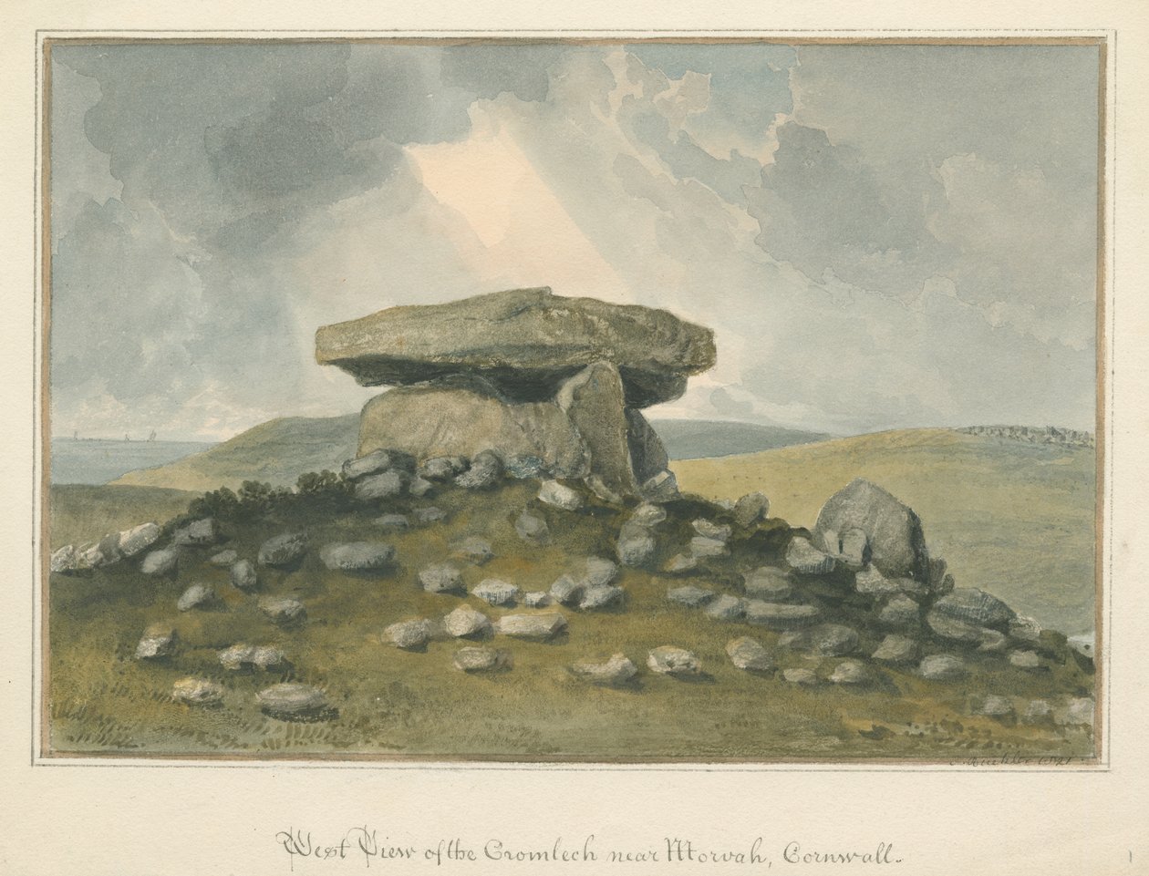 コーンウォール-モーヴァ-「The Cromlech」、1821 作： ジョン・バックラー