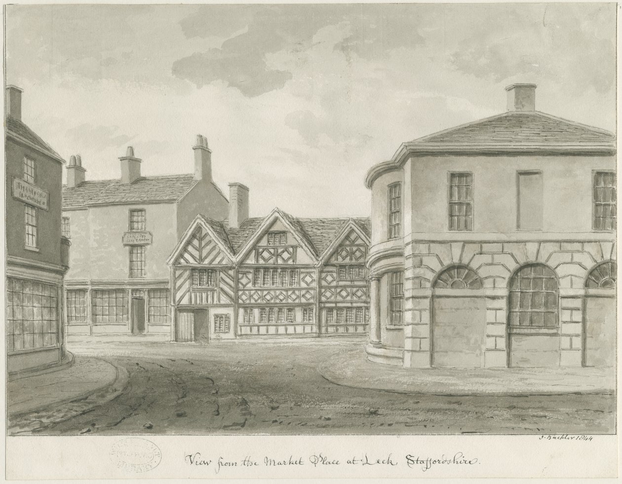Leek Town - Market Place: Sepia drawing 作： ジョン・バックラー