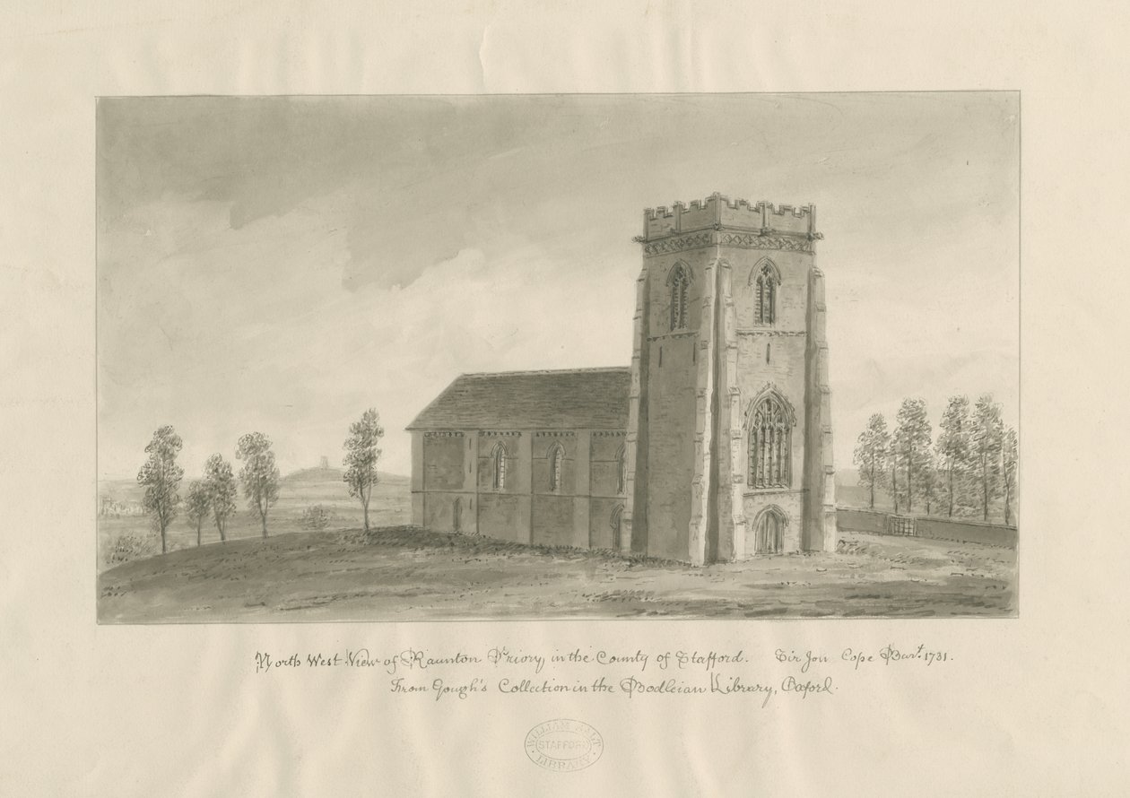ラントン修道院[小修道院]：セピア色のデッサン、nd [1770-1851]（ドローイング） 作： ジョン・バックラー