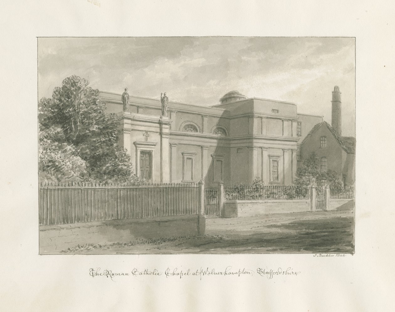 Wolverhampton - The Roman Catholic Chapel: Sepia Drawing 作： ジョン・バックラー