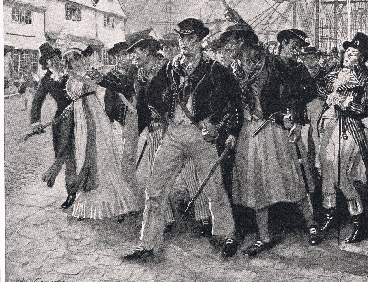陸軍海軍、「陸と海でのイギリスの戦い」のイラスト、ロンドン、カッセル発行、1910年 作： ジョン・キャメロン
