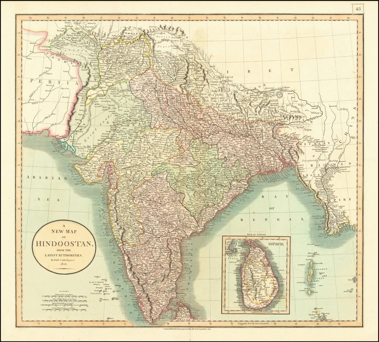 1806年ジョン・ケーリーによるインド地図 作： ジョン・ケアリー