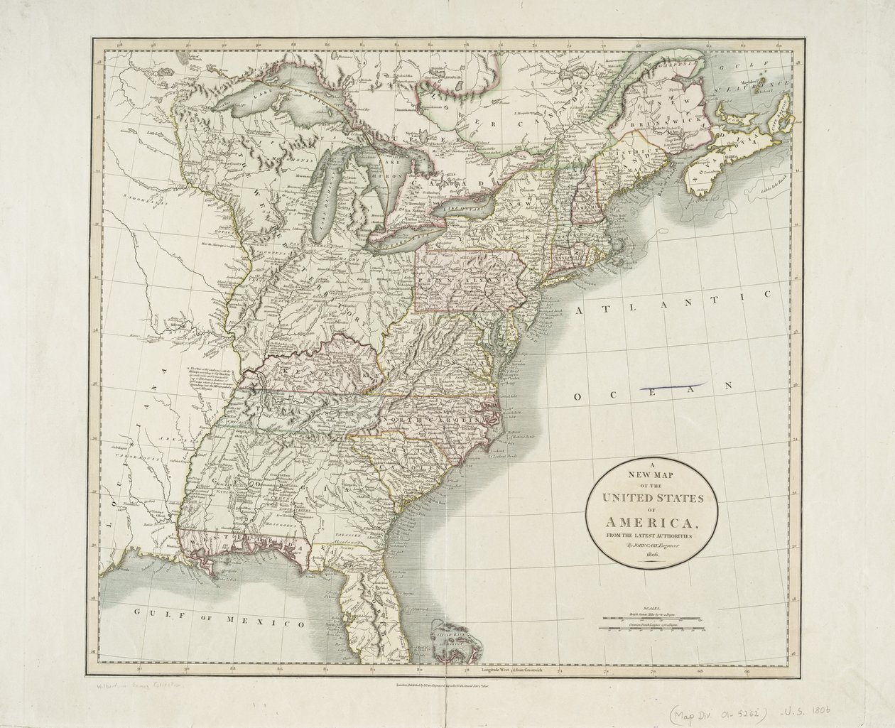 最新の当局による1806年のアメリカ合衆国の新しい地図 作： ジョン・ケアリー