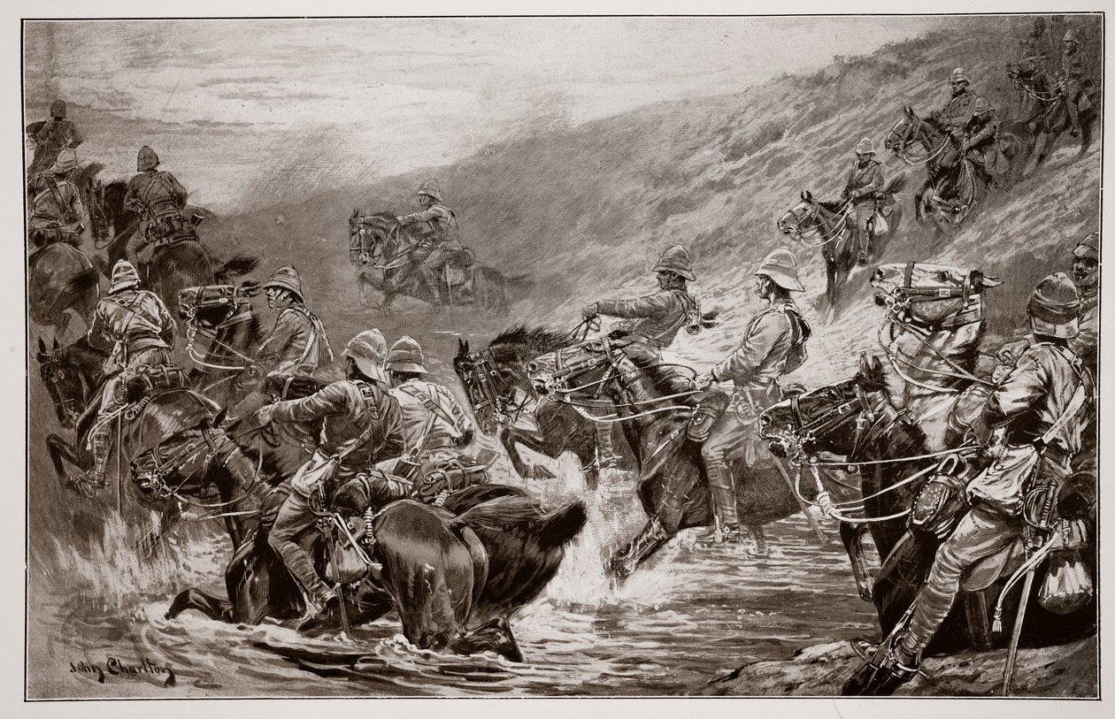 キンバリーのダッシュ-GDジャイルズ（fl.1890）によるスケッチ後の第10 Hussars Crossing Klip Drift 作： ジョン・チャールトン