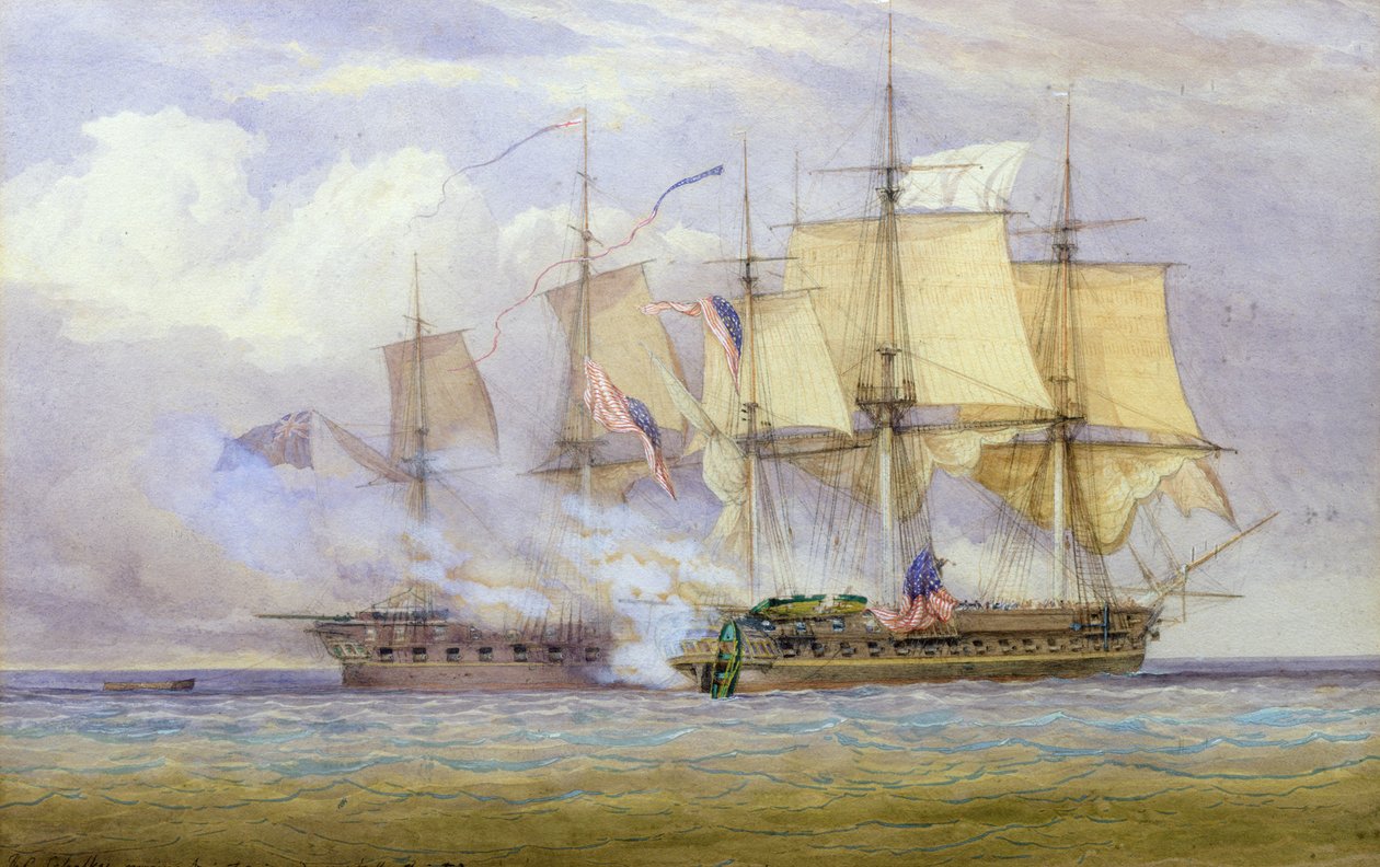 HMS「シャノン」とアメリカ船「チェサピーク」の間の勝利の瞬間、1857年1813年6月1日 作： ジョン・クリスチャン・シェッキー