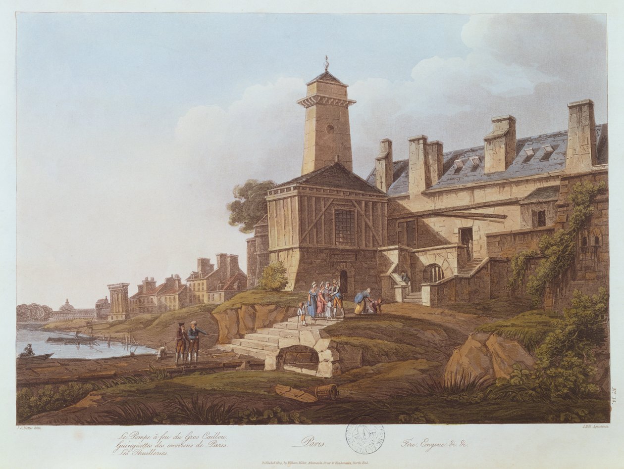 Gros-Caillouの蒸気ポンプ、1810（アクアチント色） 作： ナッテス後のジョン・クロード