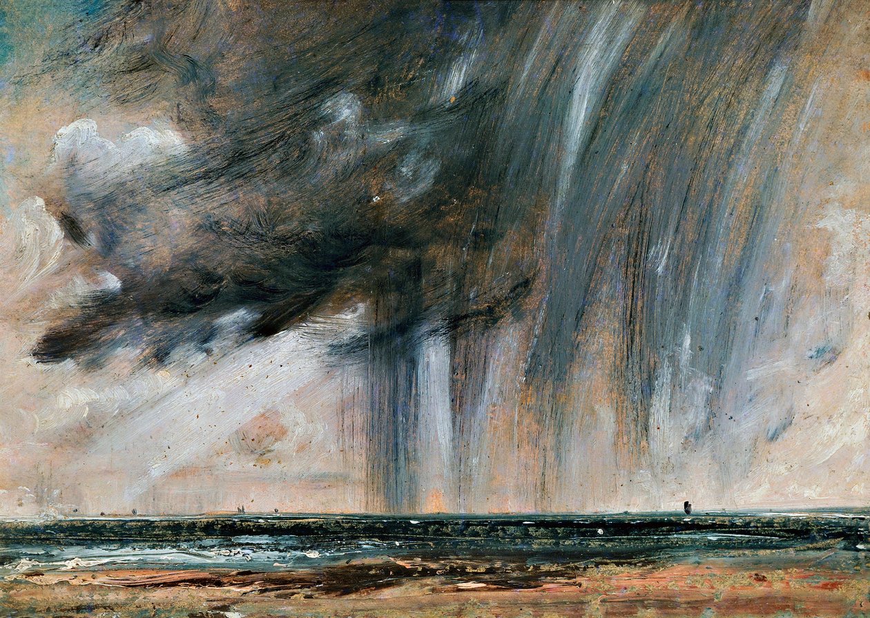 Sademyrsky meren yllä, merimaisematutkimus sadepilvien kanssa, n. 1824-1828, John Constable (1776-1837), öljy paperille kankaalle, 22,2x31 cm 作： ジョン・コンスタブル