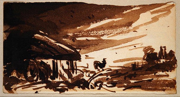 The Cock at the Barn Door, c.1833 （ブラウンウォッシュ、紙） 作： ジョン・コンスタブル