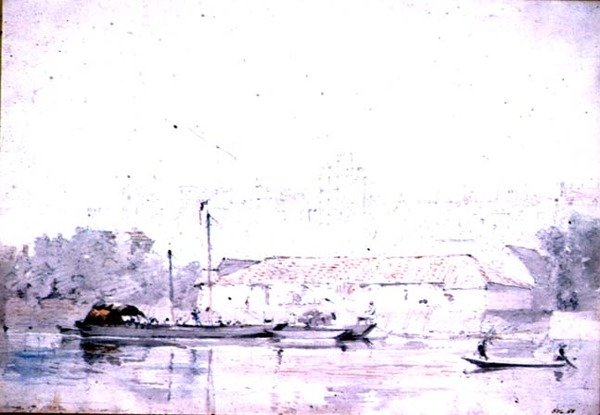 川からのウィンザー城、1802年（鉛筆と赤いチョークと水彩画） 作： ジョン・コンスタブル
