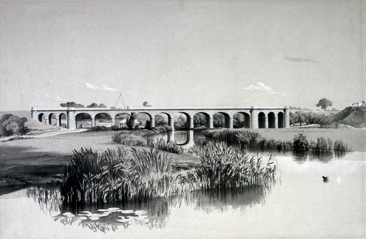エイボン高架橋、ウォルストン、1837年7月2日（ペンとインクで紙に洗う） 作： ジョンクックボーン