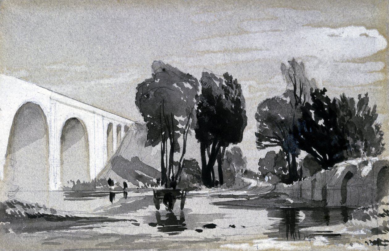 ブライス高架橋、ハンプトン・イン・アーデン、c.1838（ペンとインク、紙で洗う） 作： ジョンクックボーン