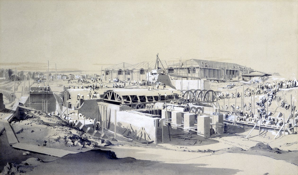 1837年4月26日、カムデンタウンのステーショナリーエンジンハウスの建設（ペンとインク、紙に洗う） 作： ジョンクックボーン