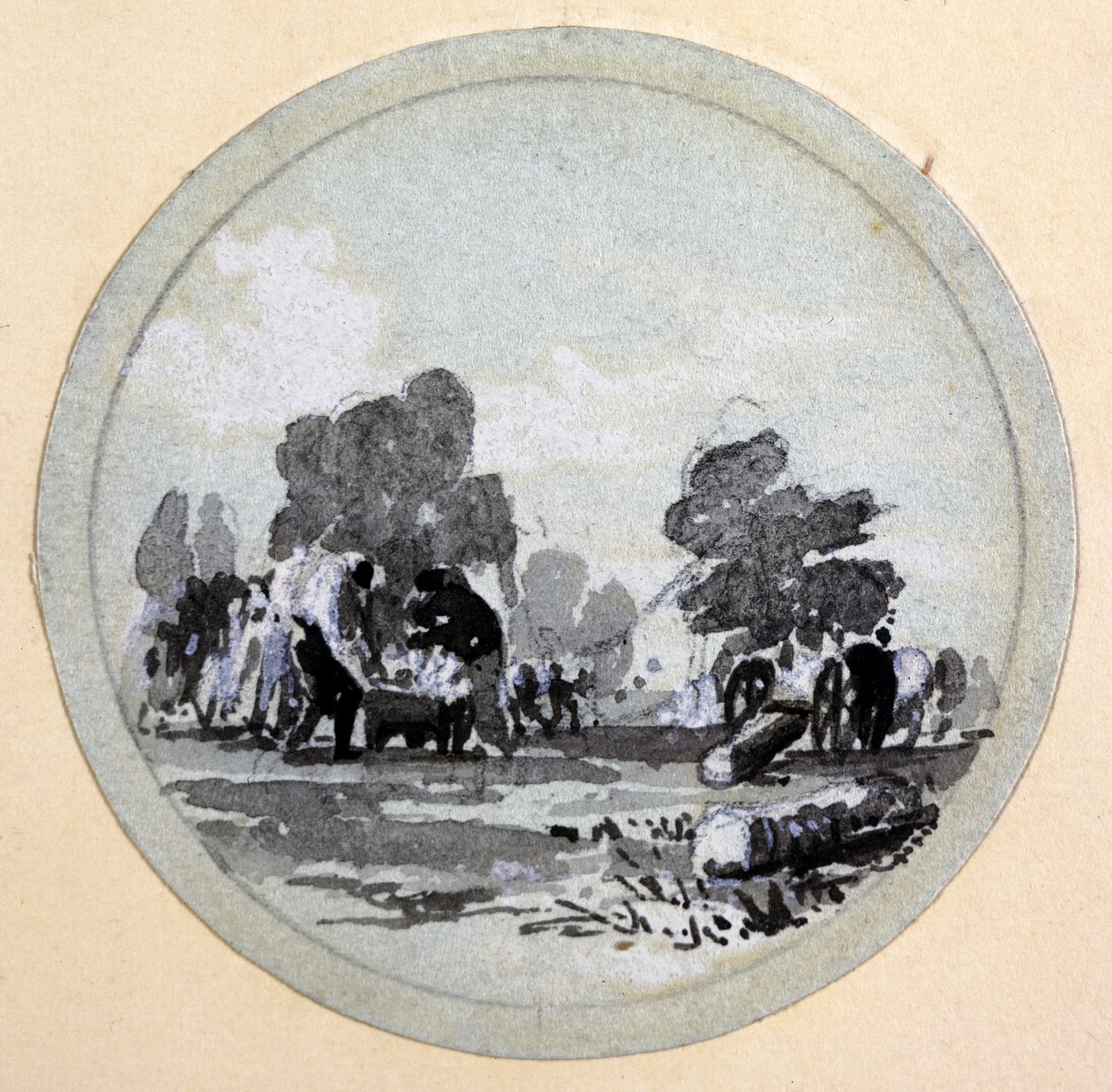 クリーニング、ロンドン＆バーミンガム鉄道、c.1838（ペンとインク、紙に洗う） 作： ジョンクックボーン