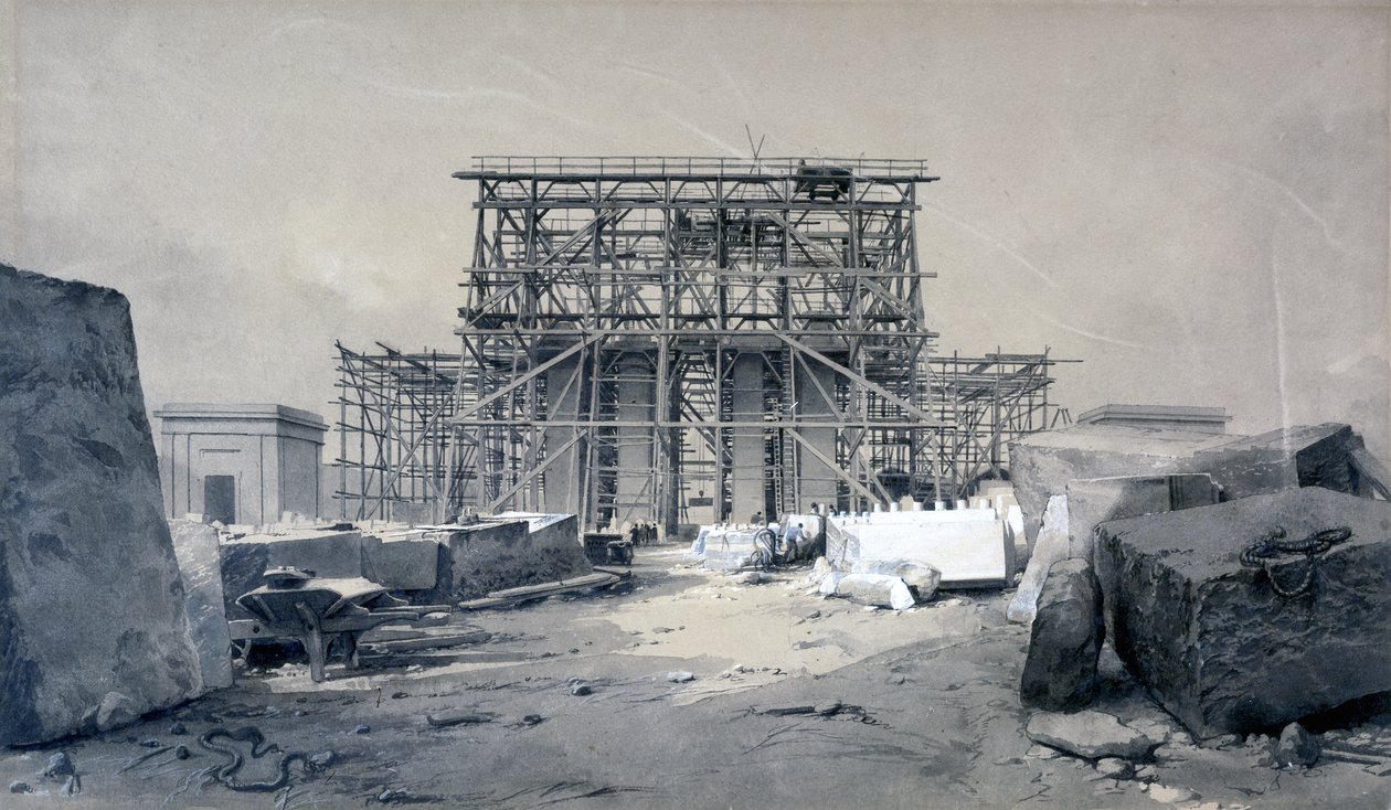 1838年1月、ユーストンアーチの建設（ペンとインク、紙の上で洗う） 作： ジョンクックボーン