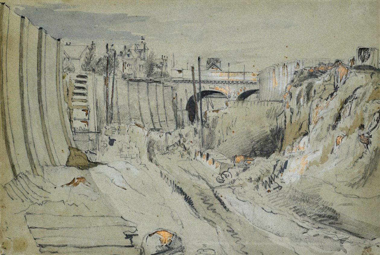 Construção da London and Birmingham Railway, c.1835 (lápis e aguada sobre papel) 作： ジョンクックボーン