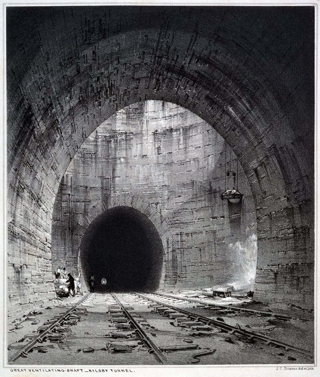 素晴らしい換気シャフト、Kilsby Tunnel、ノーサンプトンシャー、1838（ペン＆インク、紙の上で洗う） 作： ジョンクックボーン