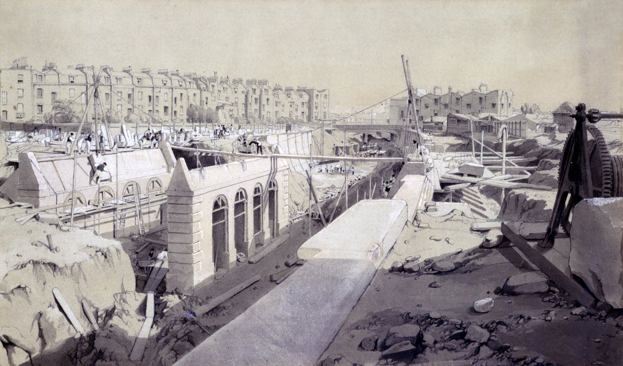 モーニングトンクレセント-1836年9月に建設中のライン（ペンとインク、紙の上で洗う） 作： ジョンクックボーン