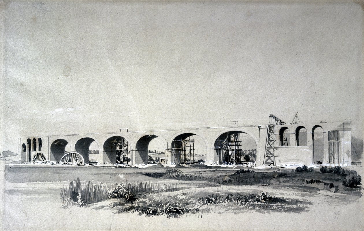 ウォルバートン高架橋、1837年6月30日（ペンとインク、紙で洗う） 作： ジョンクックボーン