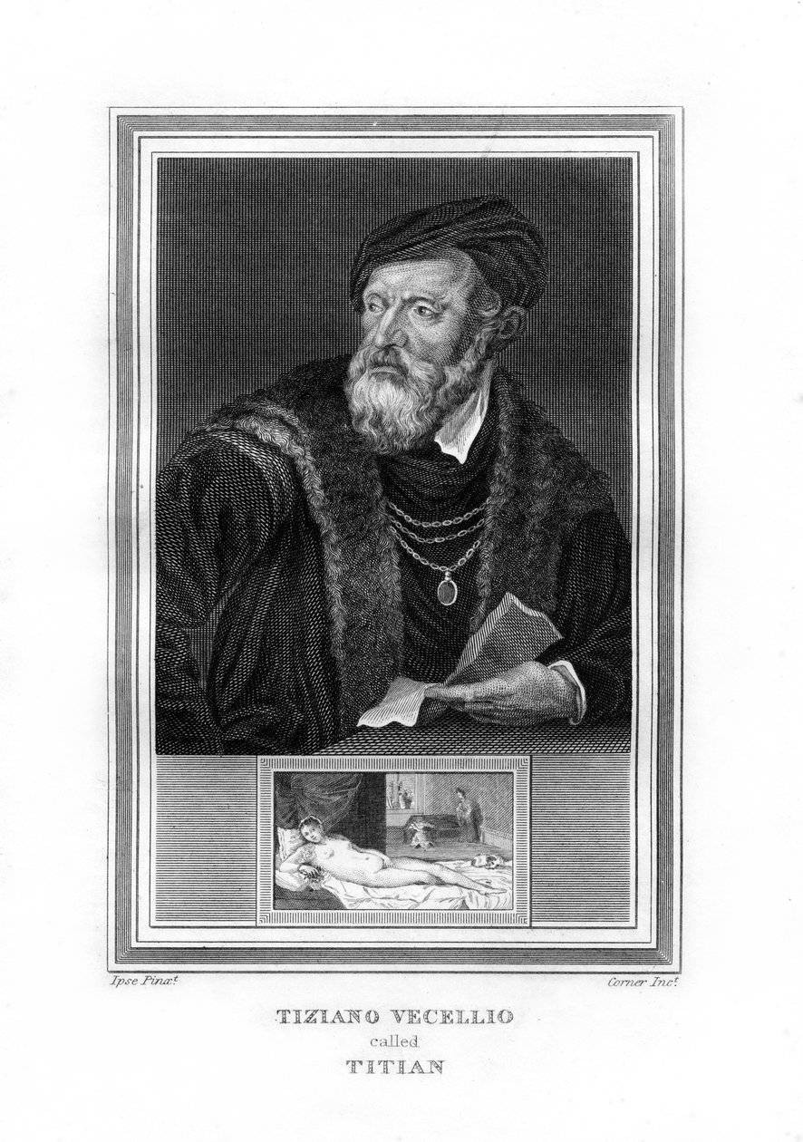 Tiziano Vecelli Titian、イタリアのハイルネサンスの画家、1825年。 作： ジョン・コーナー