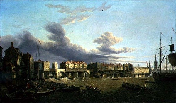1747年当時のオールド・ロンドン・ブリッジの眺め（油彩・キャンバス） 作： ジョンディーンポール
