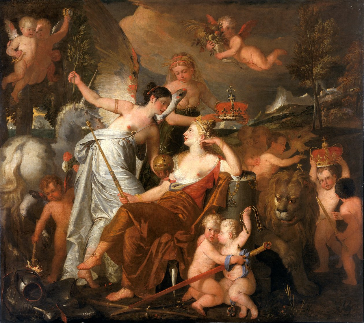 「ヨーロッパに反映されたイギリスの栄光を戴冠する平和を擬人化した故王女」、1819年 作： ジョン・ダウンマン