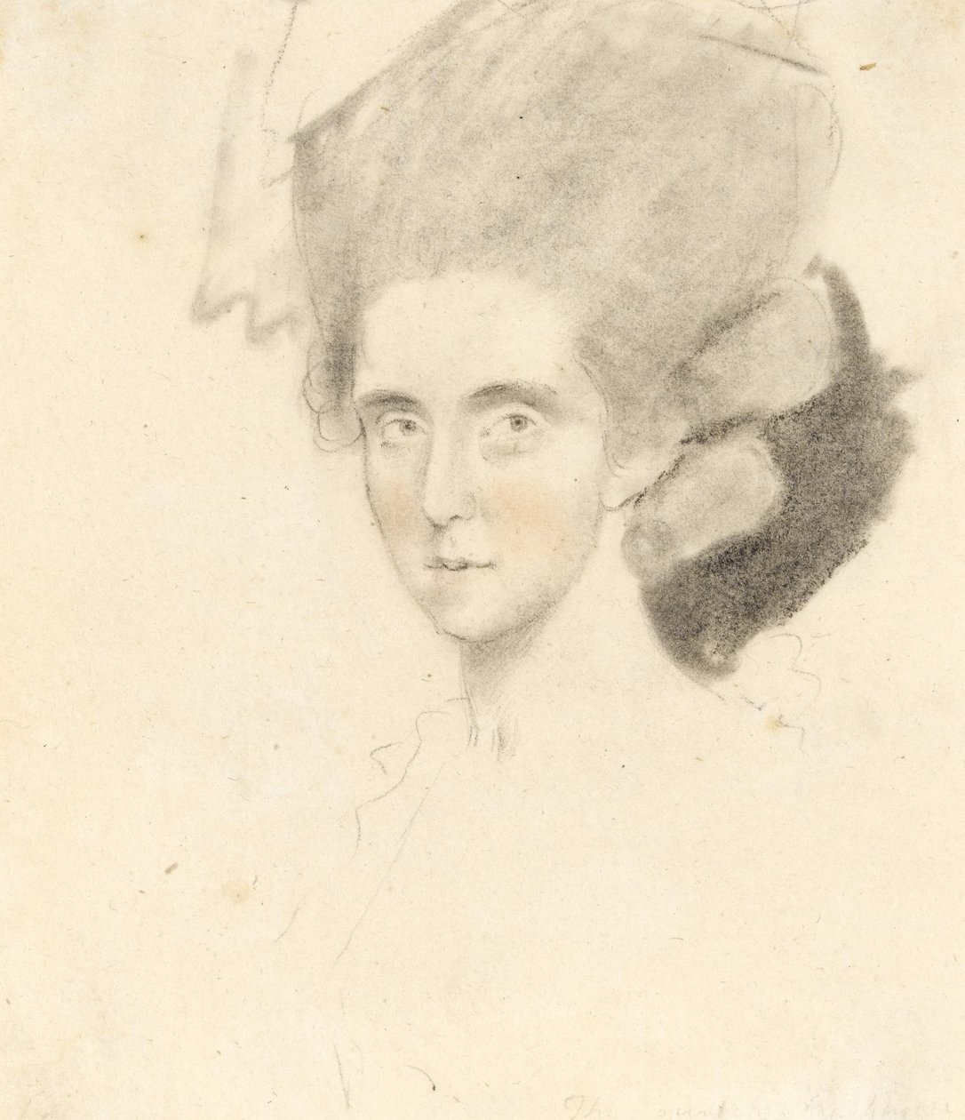 ストラスモア伯爵夫人、1781年（紙に黒と赤のチョークが描かれた鉛筆） 作： ジョン・ダウンマン