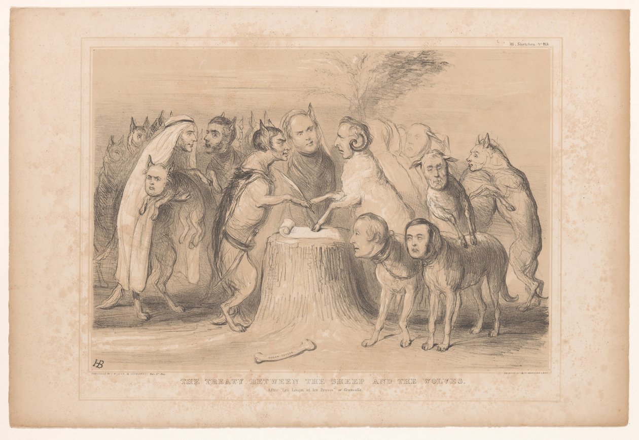 Pact tussen de wolven en de schapen 羊とオオカミの間の条約。 Les Loups et les Brevis of Granville (オブジェクトのタイトル) の後 HB Sketches (オブジェクトのシリーズ タイトル) 作： ジョン・ドイル