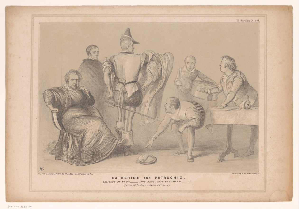 Spotprent は首相の Robert Peel と Joseph Hume に会いました キャサリンとペトルーチオ。 D