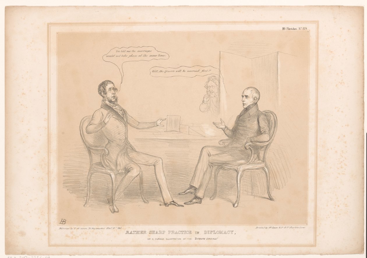 Spotprent op koninklijke huwelijken 外交のかなり鋭い練習、またはEntente Cordialeの奇妙なイラスト（オブジェクトのタイトル） HB Sketches (オブジェクトのシリーズ タイトル) 作： ジョン・ドイル