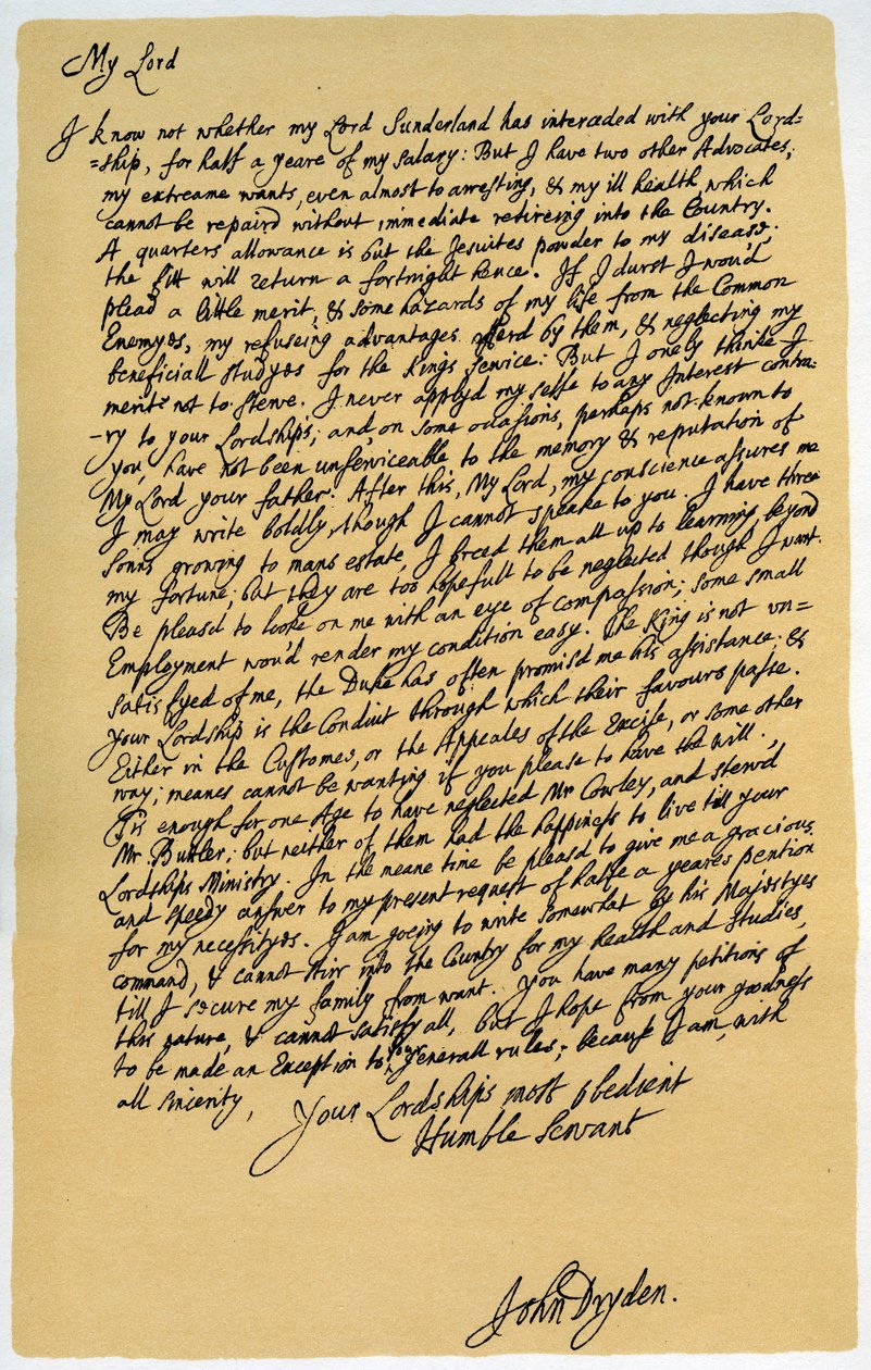 ジョンドライデンからローレンスハイドへの手紙、c1682-1683。 作： ジョン・ドライデン