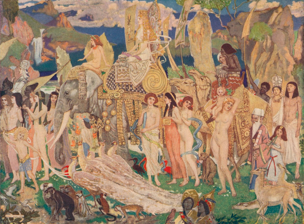 アイボリー、類人猿、クジャク、シバの女王、c1909 作： ジョン・ダンカン