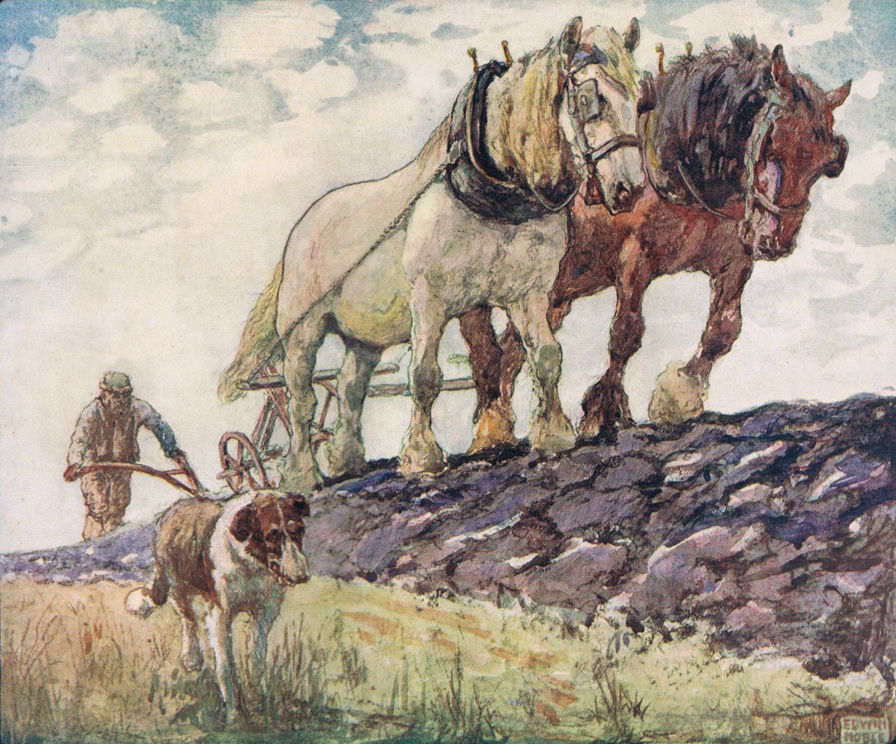 1919年に出版されたGladys Davidsonによる「Helpers Without Hands」のイラスト（カラーリソ） 作： ジョン・エドウィン・ノーブル