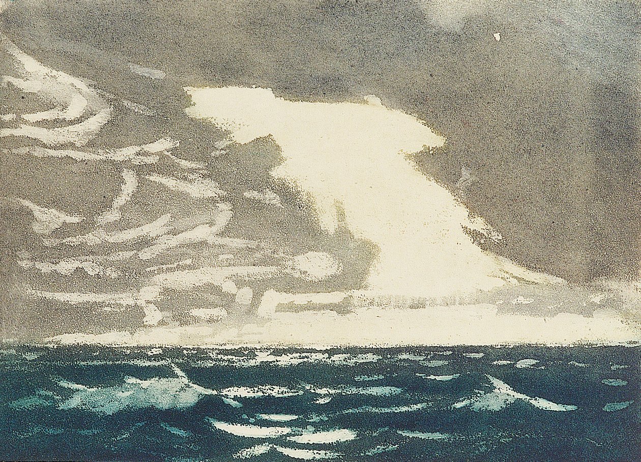 海景-緑の海と嵐の青灰色の空 2、20世紀（カラー・アクアチント） 作： ジョンエベレット