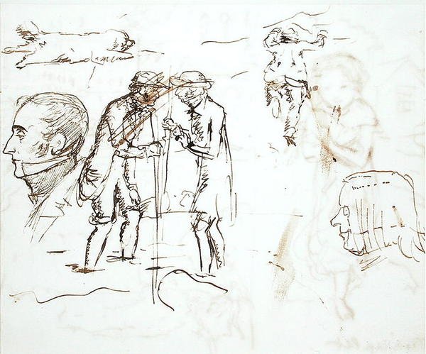 ジョン・ラスキン（1819-1900）とウィリアム・ミレイとの習作のシート 作： ジョン・エバレット・ミレー