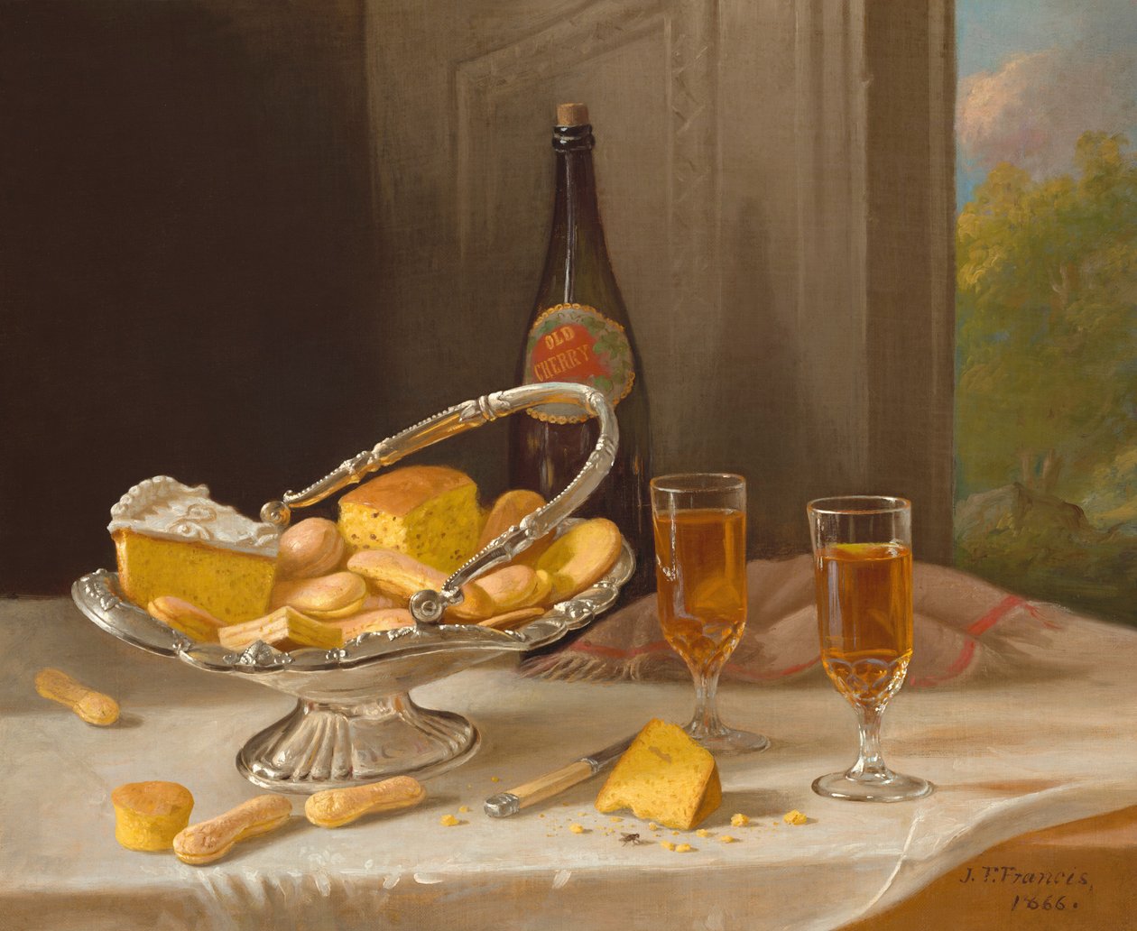 銀製ケーキ籠のある静物画 1866年 作： ジョン・F・フランシス