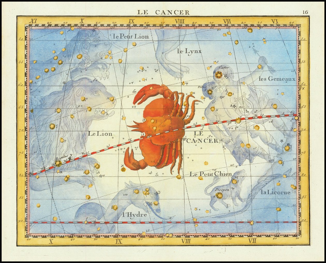 1776年、かに座と近隣の星座の図（フォルタンの『Atlas Celeste de Flamsteed』より 作： ジョン・フラムスティード