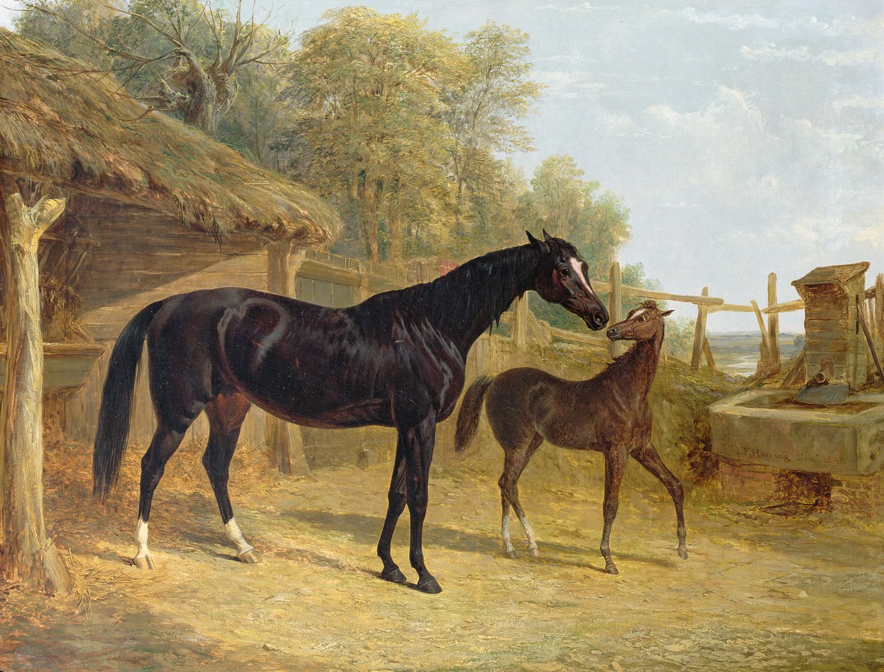 JCCockerill Esq。の所有物であるレビティと子馬のエリザベス女王、ドーチェスター卿の所有物、1843年 作： ジョン・フレデリック・ヘリング・シニア