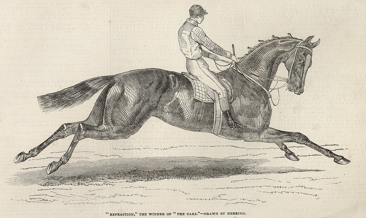 「The Illustrated London News」（1845年6月7日）の「The Oaks」を受賞した「Refraction」 作： ジョン・フレデリック・ヘリング・シニア