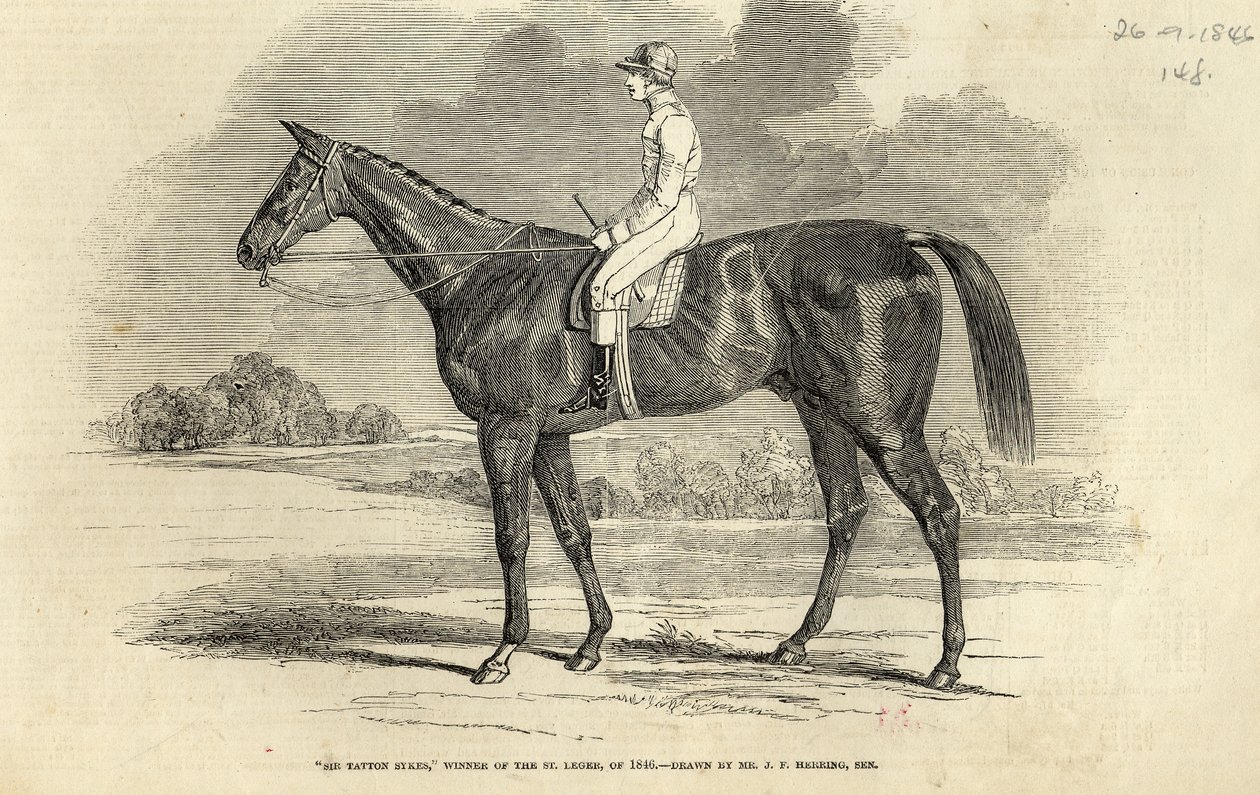 「The Illustrated London News」（1846年9月26日）より、St。Legerの勝者である「Tatton Sykes卿」 作： ジョン・フレデリック・ヘリング・シニア