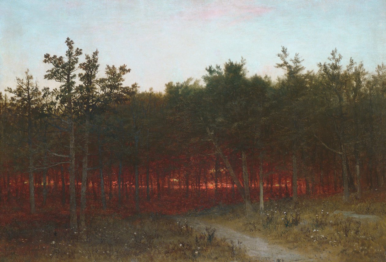 1872年、コネチカット州ダリエンの杉の夕暮れ。 作： ジョン・フレデリック・ケンセット