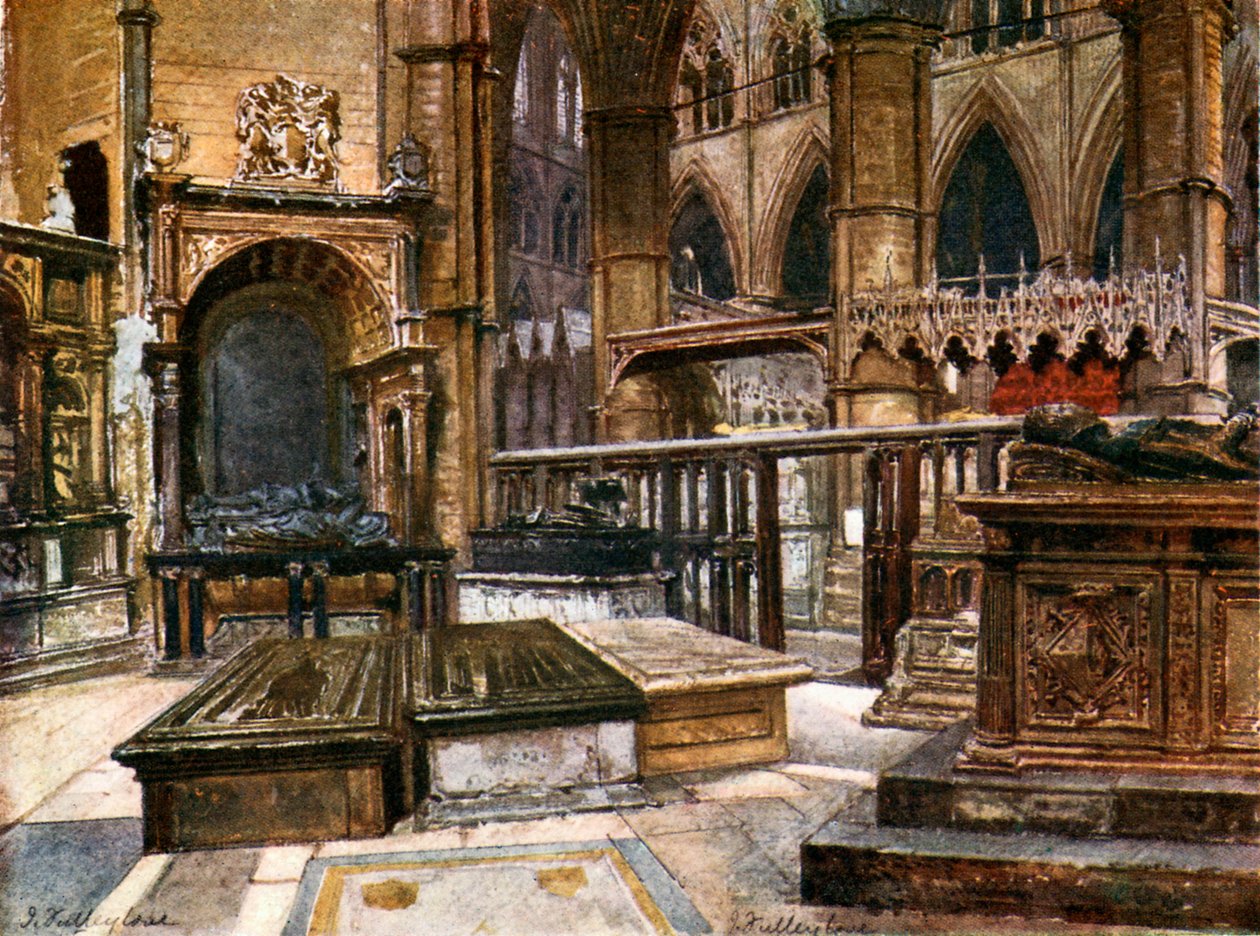 聖エドマンド礼拝堂のアール・ブラスと絵のような墓（カラーリトグラフ） 作： John Fulleylove