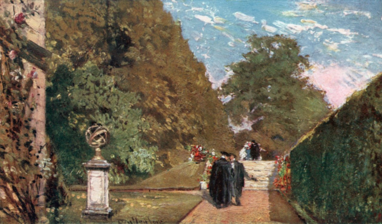 マートン・カレッジ、フェローの庭（カラーリトグラフ） 作： John Fulleylove