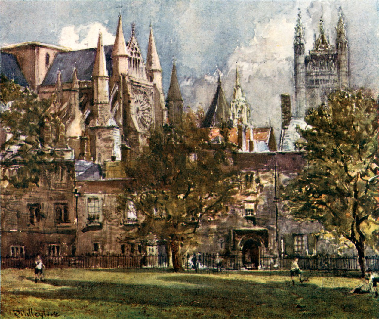 ディーンズ・ヤードから見た南礼拝堂とチャプター・ハウス（カラーリトグラフ） 作： John Fulleylove