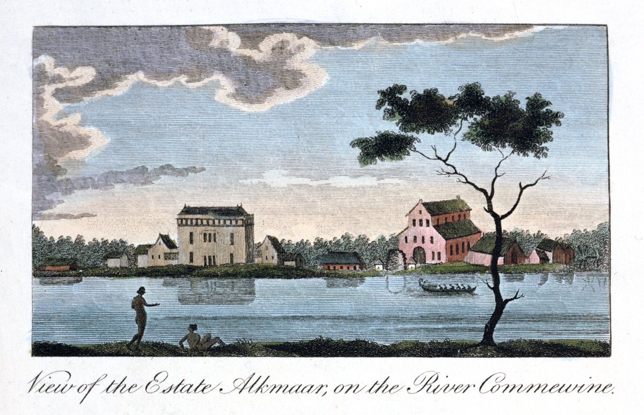 1813年、コミューイン川沿いのエステートアルクマールの眺め 作： ジョン・ガブリエル・ステッドマン