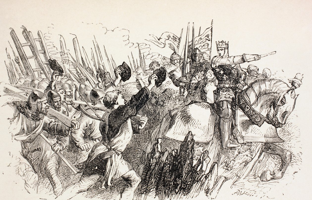 1890年、フランスのハーフルール包囲戦におけるヘンリー王の部隊 作： ジョン・ギルバート