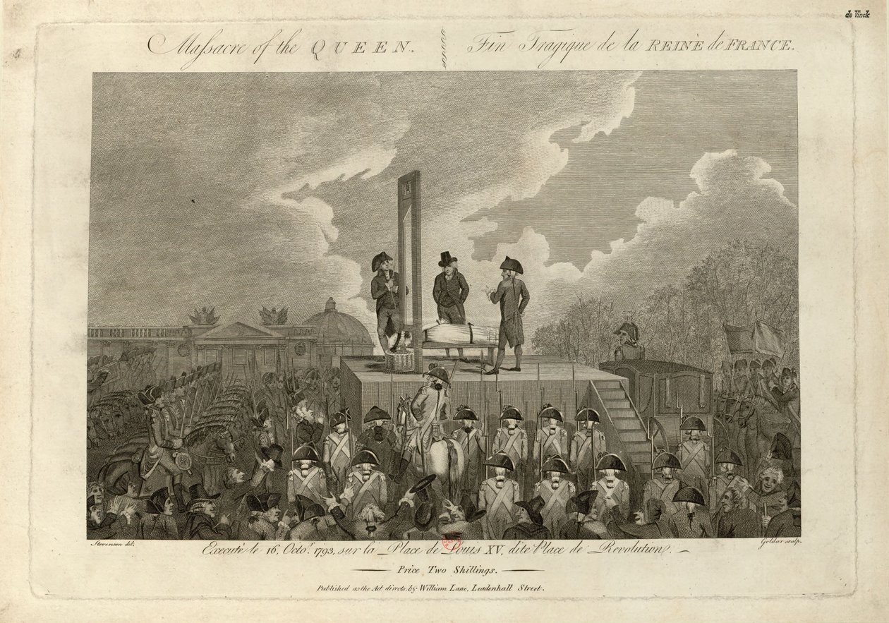 1793 年 10 月 16 日、1793 年から 1794 年にかけてのマリー・アントワネットの処刑。 作： ジョン・ゴールダー