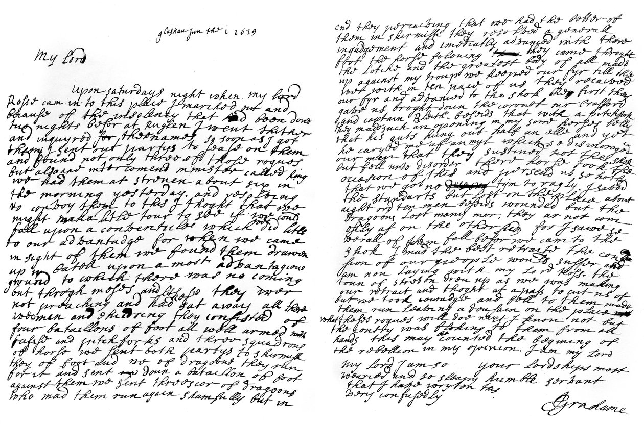 クラバーハウスのグラハムからの手紙、ダンカウント子爵、1629年、1840年 作： ジョン・グラハム