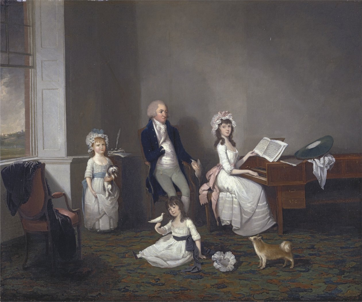 ハイランドエセックスのジョンリチャードコミンズと娘たち、1775年 作： ジョン・グリーンウッド