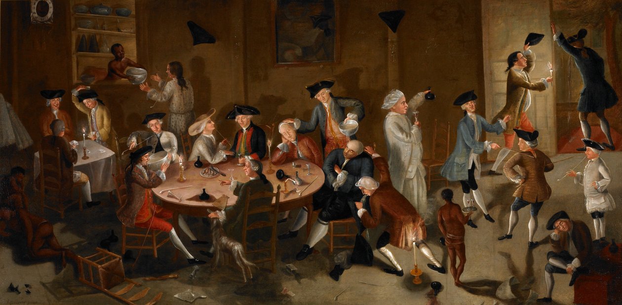 スリナムで酒を酌み交わす船長たち 1752-58年頃 油彩／ベッド・ティッキング 作： ジョン・グリーンウッド