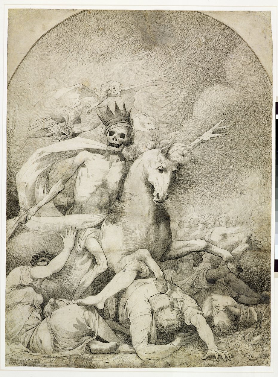 淡い馬の死、1775年頃（ペンと黒インクを織り紙の上に） 作： ジョン・ハミルトン・モーティマー